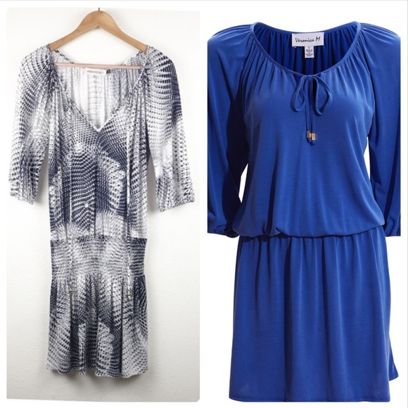 Veronicam.‎ Blue and White Printed Mini Jersey Dress Size XS - Picture 1 of 9